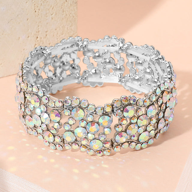 Madeline Love AB, Silver Stone Paved Wavy Stretch Evening Bracelet