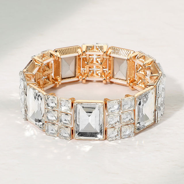 Madeline Love Clear, Gold Rectangular Gem Beaded Stretch Evening Bracelet