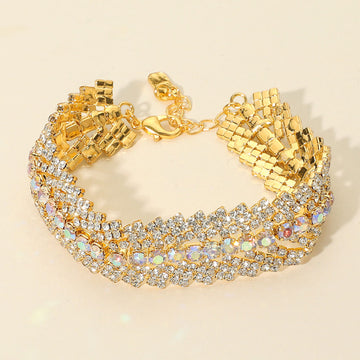 Madeline Love AB, Gold Multi Row Rhinestone Evening Bracelet - Bracelets