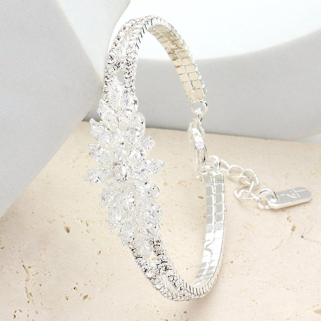 Madeline Love Silver Marquise CZ Stone Embellished Evening Bracelet