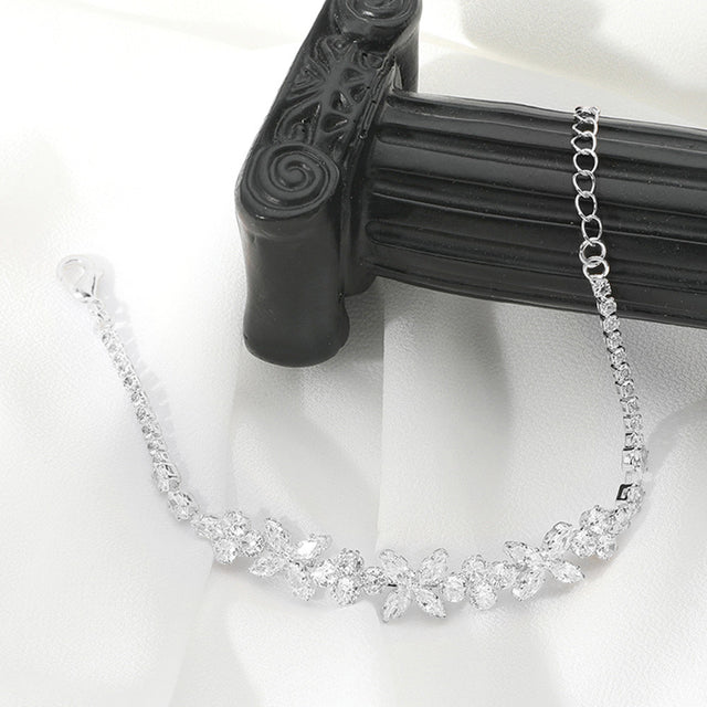 Madeline Love Clear, Silver Marquise CZ Stone Cluster Flower Evening Bracelet