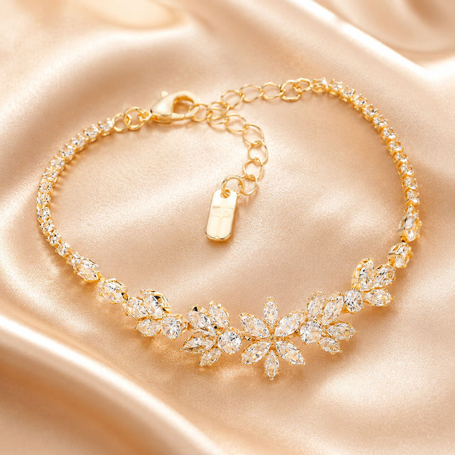 Madeline Love Clear, Gold CZ Marquise Round Stone Embellished Evening Bracelet