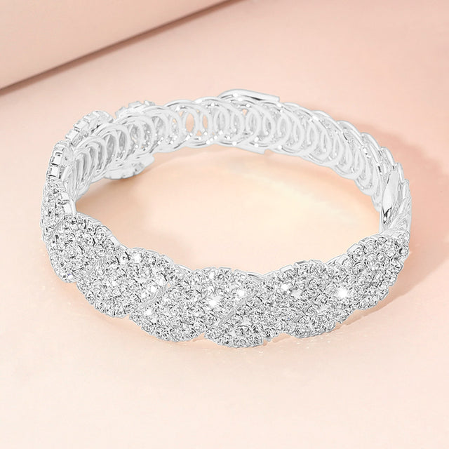 Madeline Love Clear, Silver Rhinestone Paved Twisted Adjustable Evening Bracelet