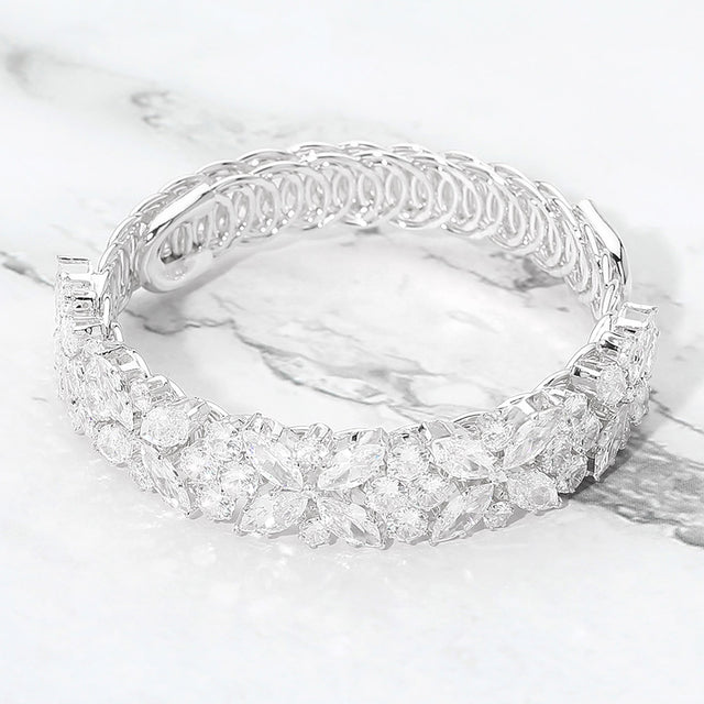 Madeline Love Clear, Silver Floral Marquise CZ Cluster Adjustable Evening Bracelet