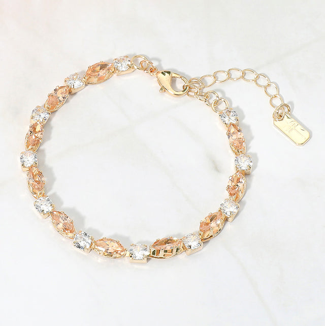 Madeline Love Gold, Lt Col Topaz Marquise Round CZ Cluster Link Evening Bracelet