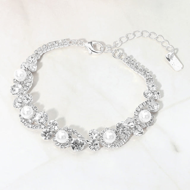 Madeline Love Silver, White Pearl Crystal Vine Evening Bracelet