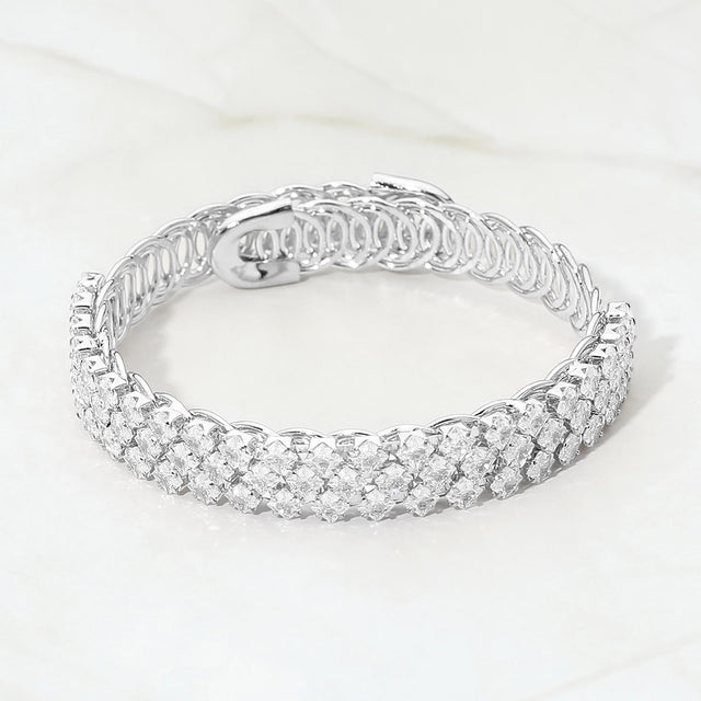 Madeline Love Clear, Silver 3-Row Square CZ Embellished Adjustable Evening Bracelet