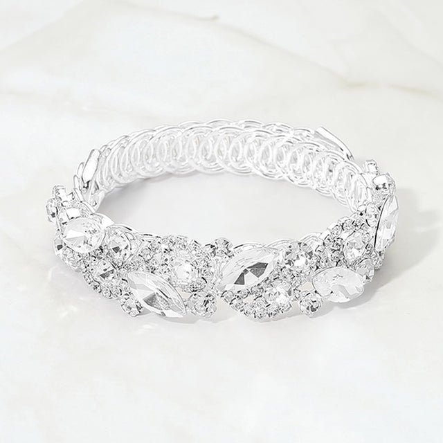 Madeline Love Clear, Silver Marquise Stone Cluster Crystal Adjustable Evening Bracelet