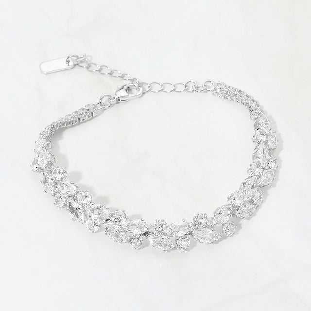 Madeline Love Clear, Silver CZ Marquise Round Stone Cluster Link Evening Bracelet