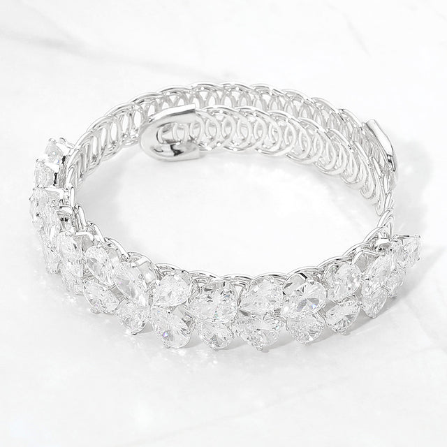 Madeline Love Clear, Silver Teardrop CZ Cluster Embellished Adjustable Evening Bracelet