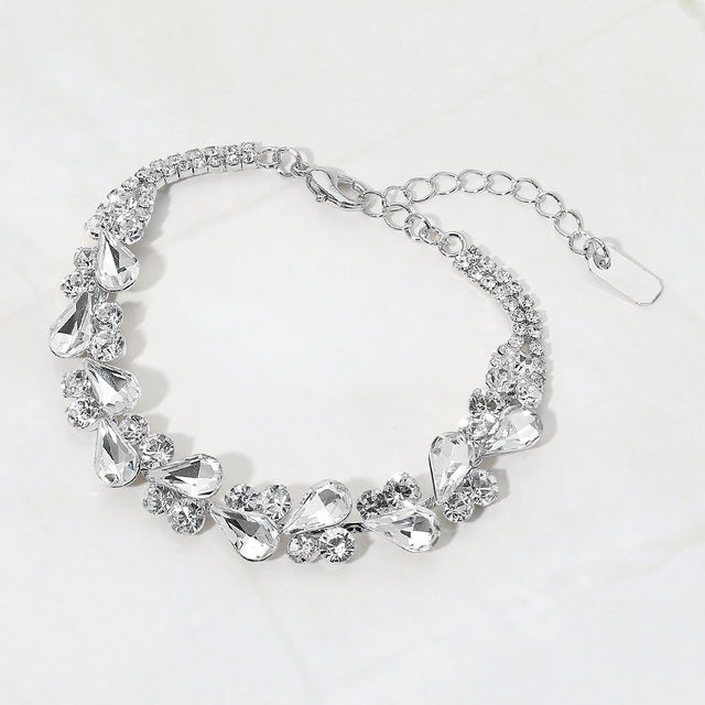 Madeline Love Clear, Silver Elegant Teardrop Round Stone Cluster Evening Bracelet