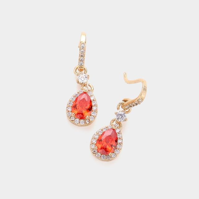 Madeline Love Orange CZ Teardrop Dangle Evening Earrings