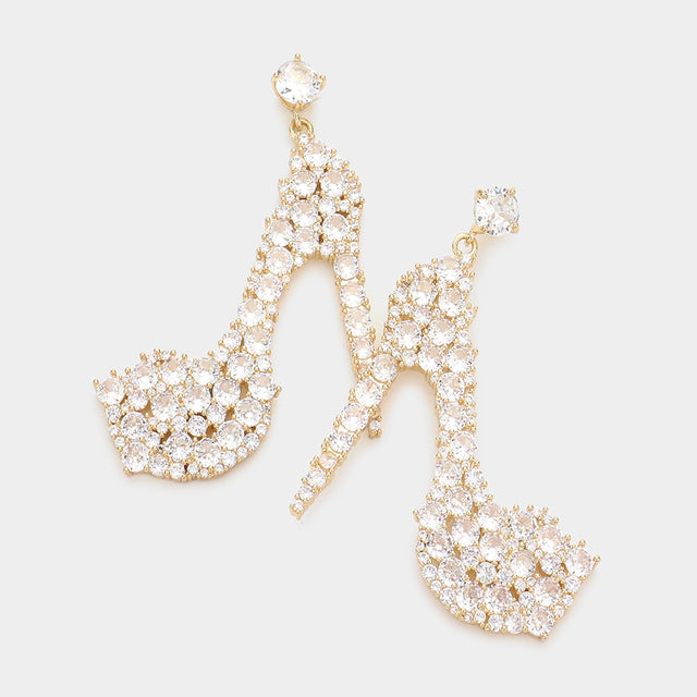 Madeline Love Gold CZ Stiletto Heel Dangle Evening Earrings