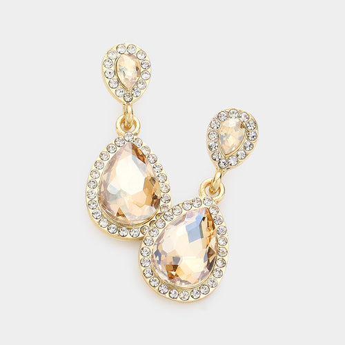 Double Teardrop Stone Evening Earrings - Lt Col Topaz