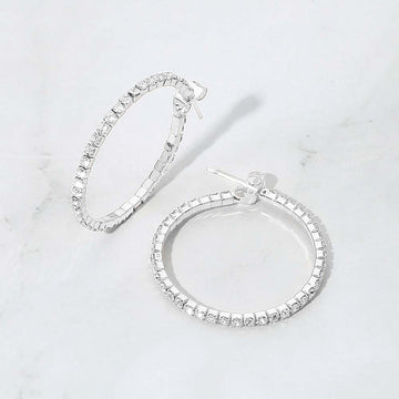 Madeline Love Clear, Silver 30mm Rhinestone Paved Hoop Earrings