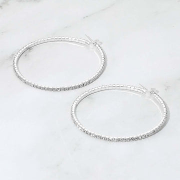 Madeline Love Clear, Silver 50mm Rhinestone Paved Hoop Earrings