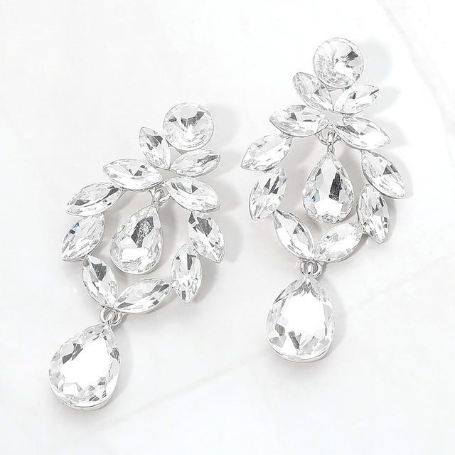 Madeline Love Silver Marquise Stone Cluster Teardrop Link Dangle Evening Earrings
