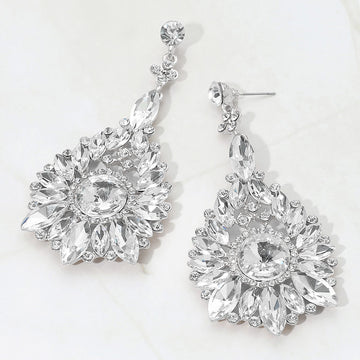 Madeline Love Silver Elegant Marquise Round Stone Cluster Teardrop Evening Earrings