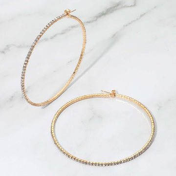 Madeline Love AB, Gold 70mm Rhinestone Paved Hoop Earrings