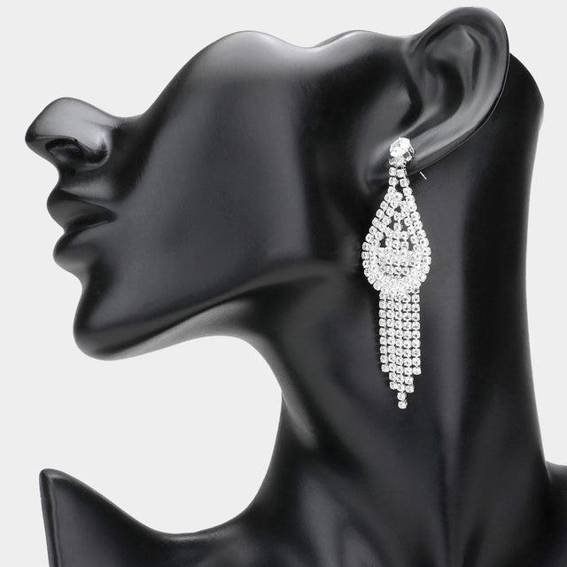 Madeline Love Silver CZ Pave Teardrop Accented Fringe Dangle Evening Earrings