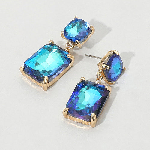 Pendientes colgantes de noche con eslabones cuadrados y rectangulares - Blue, Gold