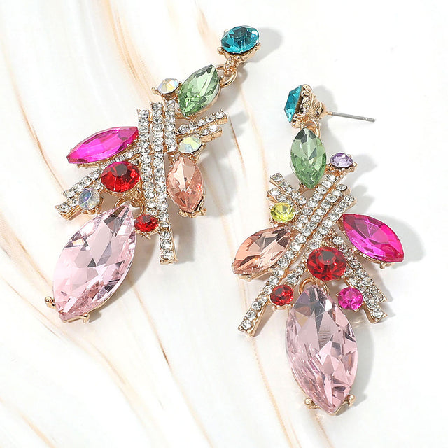 Madeline Love Gold, Multi Bold Marquise Stone Cluster Embellished Drop Statement Evening Earrings