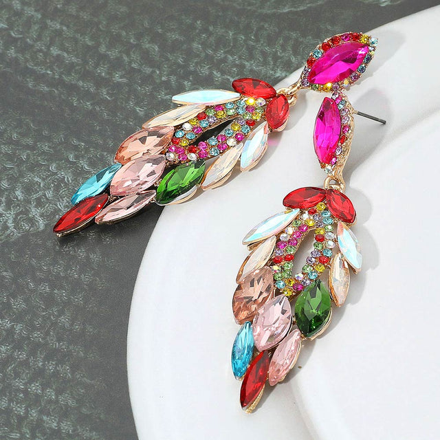 Madeline Love Gold, Multi Marquise Stone Cluster Embellished Dangle Evening Earrings