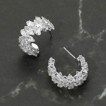 Madeline Love Clear, Silver Marquise CZ Stone Cluster Embellished Evening Hoop Earrings