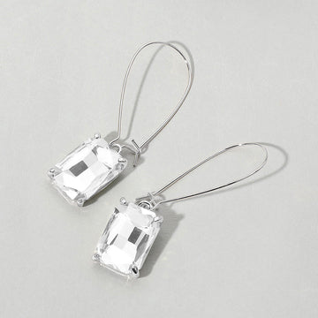 Madeline Love Clear, Light, Silver Emerald Cut Stone Dangle Evening Earrings