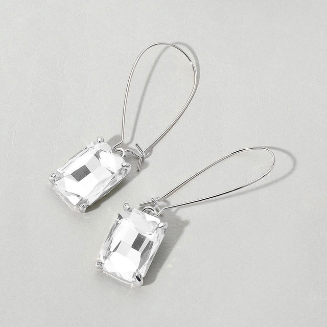 Madeline Love Clear, Light, Silver Emerald Cut Stone Dangle Evening Earrings