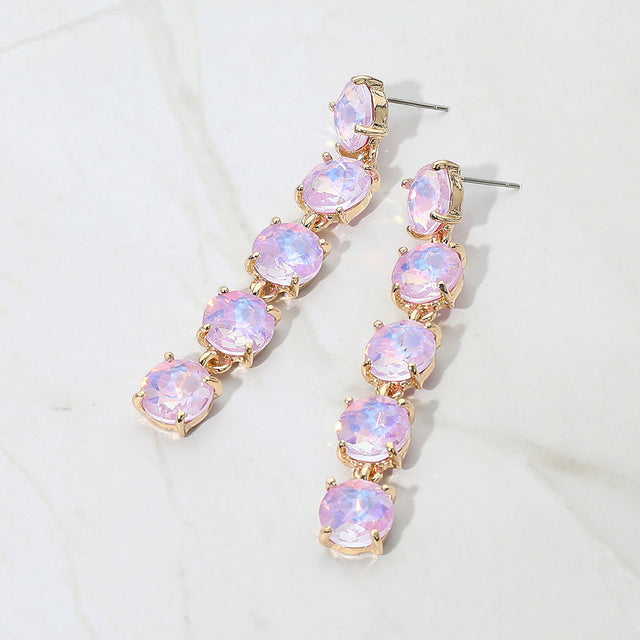 Madeline Love Lavender, Opal Round Stone Link Dangle Evening Earrings