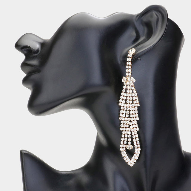 Madeline Love Gold Rhinestone Paved Dropdown Evening Earrings