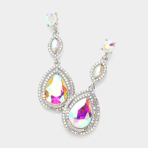 Women's Glass Crystal Teardrop Evening Dangle Earrings - AB, Silver