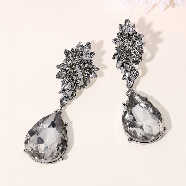 Madeline Love Black Diamond Marquise Stone Cluster Teardrop Dangle Evening Earrings