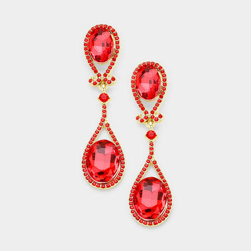 Crystal Rhinestone Marquise Evening Earrings - Gold, Siam