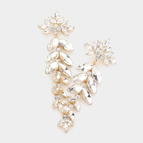 Marquise Stone Cluster Dangle Evening Earrings - Gold