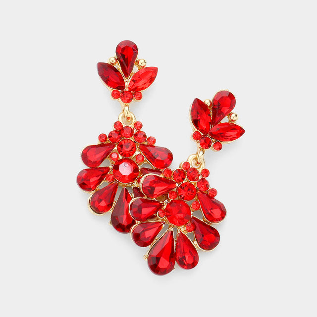 Madeline Love Gold, Siam Crystal Teardrop Cluster Evening Earrings