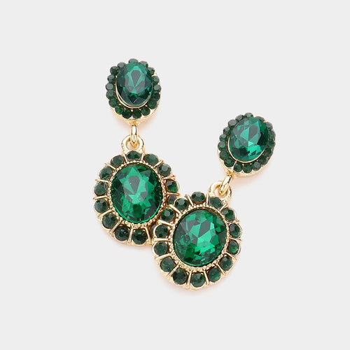 Pendientes de noche con cristales y diamantes de imitación - Emerald, Gold