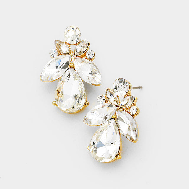 Madeline Love Gold Marquise Floral Crystal Evening Earrings