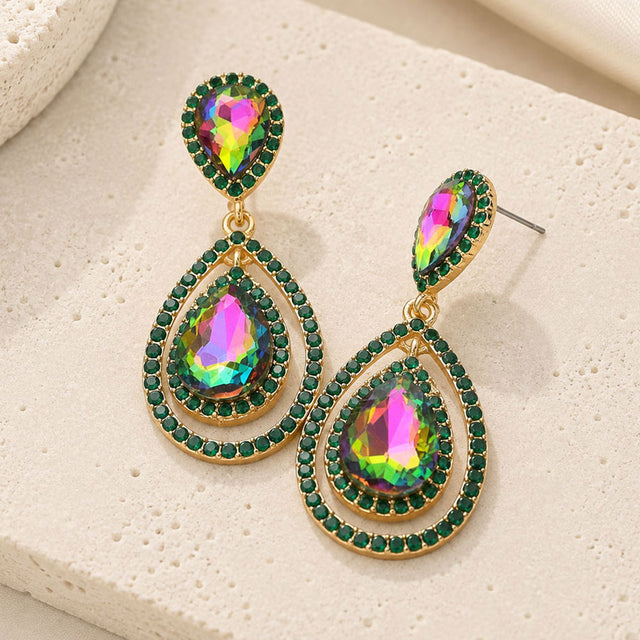 Madeline Love Gold, Vitrail Medium Teardrop Crystal Rhinestone Dangle Evening Earrings