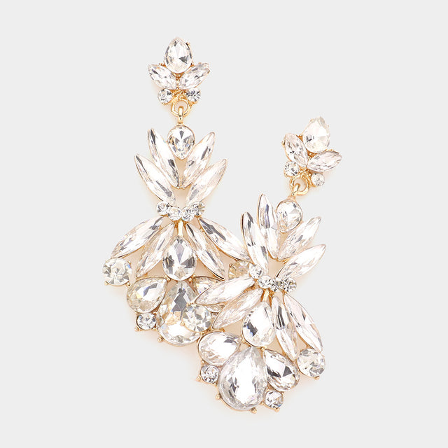 Madeline Love Gold Multi Stone Cluster Dangle Evening Earrings