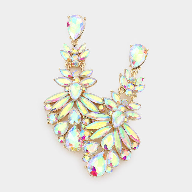 Madeline Love AB, Gold Floral Crystal Chandelier Statement Evening Earrings