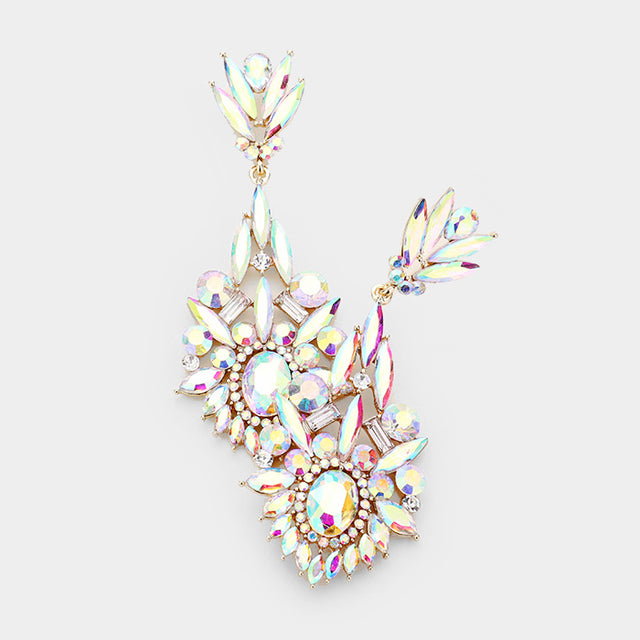 Madeline Love AB, Gold Crystal Rhinestone Statement Evening Earrings