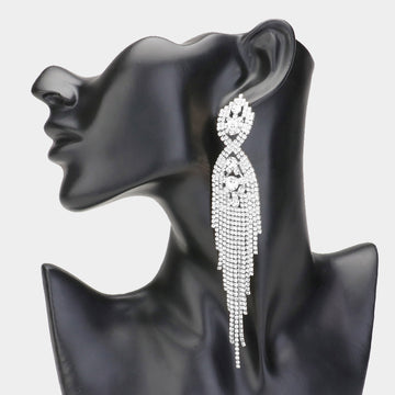 Madeline Love Silver Rhinestone Long Drop Statement Evening Earrings