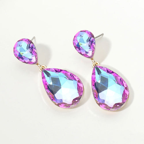 Women's Glass Crystal Teardrop Evening Dangle Earrings - Vitrail Light