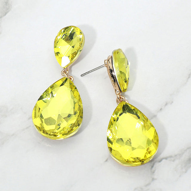 Madeline Love Gold, Yellow Teardrop Crystal Rhinestone Evening Earrings