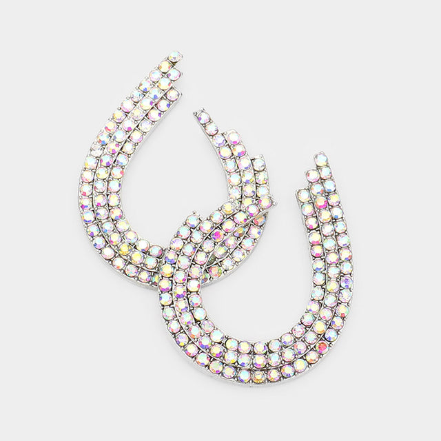 Madeline Love AB, Silver Rhinestone Pave Open Teardrop Evening Earrings