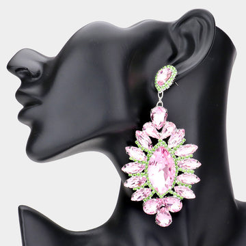 Madeline Love Pink&Green Marquise Stone Centered Evening Earrings