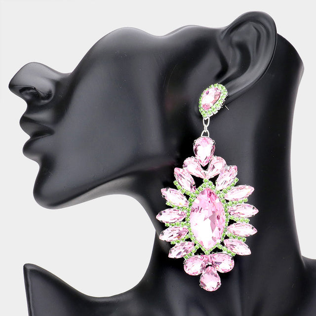 Madeline Love Pink&Green Marquise Stone Centered Evening Earrings