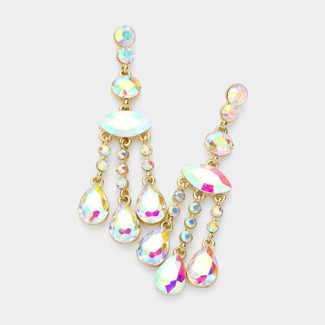 Madeline Love AB, Gold Glass Teardrop Accented Evening Earrings